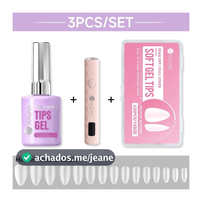 UR SUGAR KIT Unha de Gel macio Soft Gel 420 UN + Cola Gel 15ml Com Pincel Alta Fixação+Lâmpada