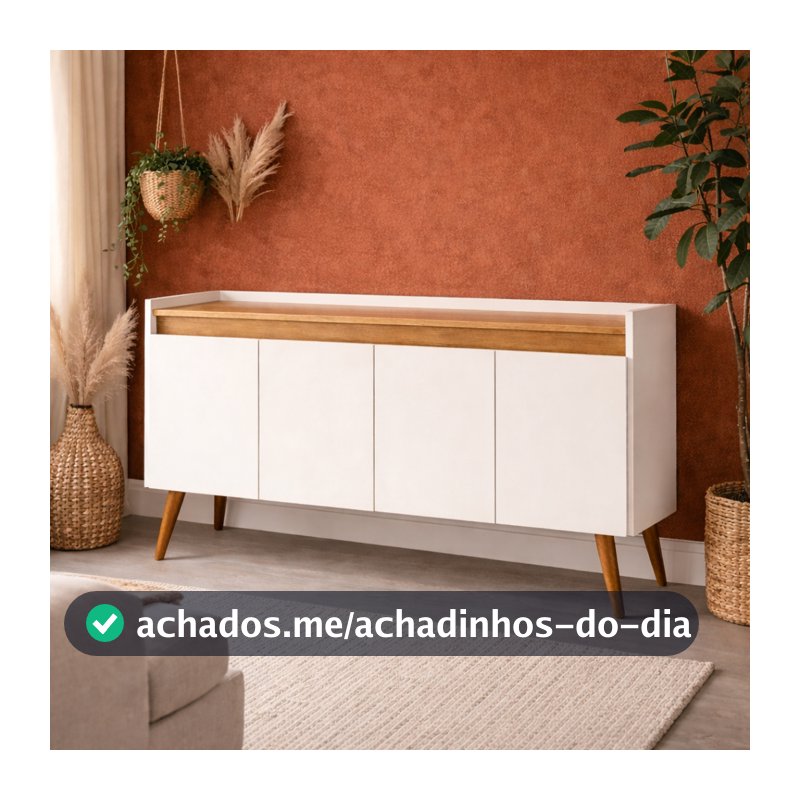 Aparador Buffet Cantinho Café Sala Jantar Cozinha 4 Portas Puxador Embutido Prateleira Interna K7
