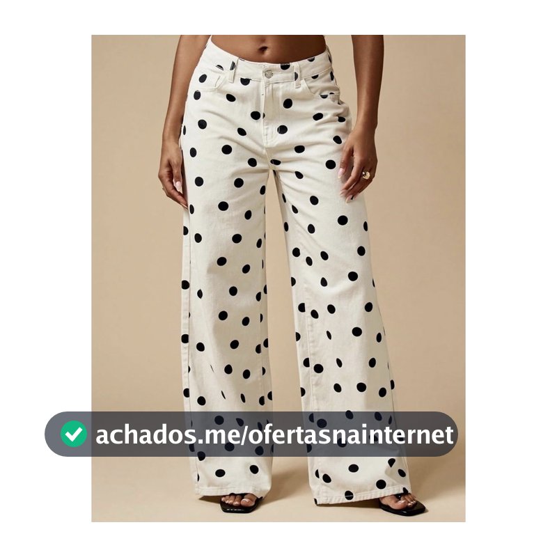 Novo jeans Feminino Com Estampa De Bolinhas , Cintura Média , Perna Larga