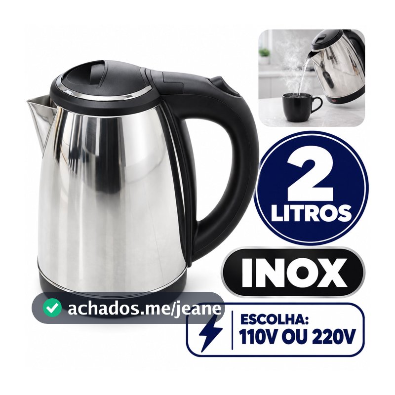 Chaleira Elétrica Inox 2 Litros Jarra Térmica Esquenta Chá Ferve Água Super Rápido 110v ou 220v