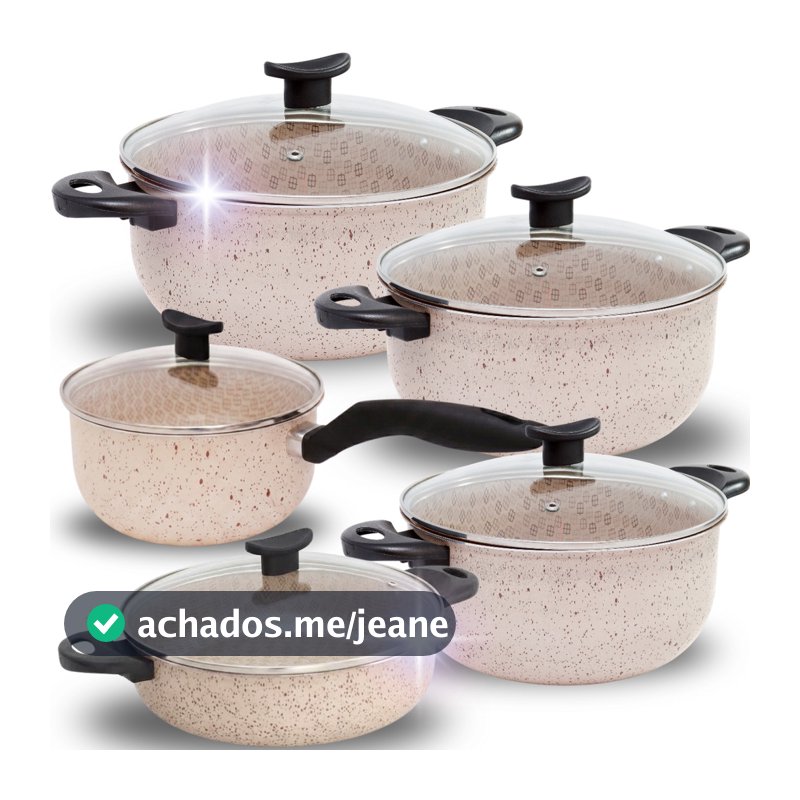 Jogo de Panelas Caçarolas GRANDE 5 Peças Antiaderente Teflon Premium Frigideira Tipo WOK