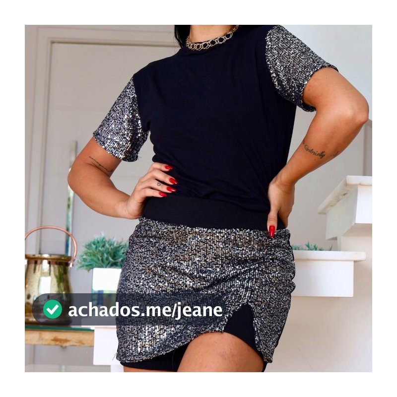 Conjunto Feminina com Manga de Paetê Moda Night Fashion