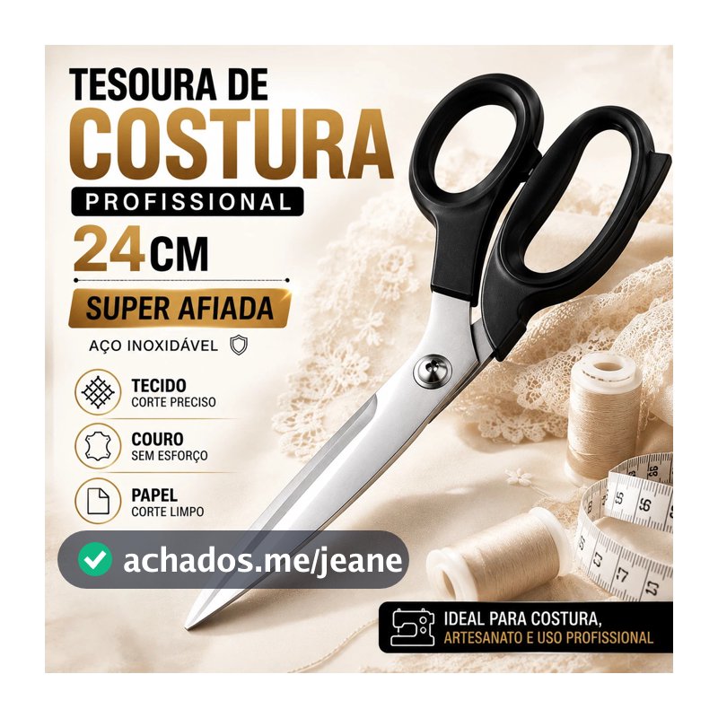 Tesoura Multiuso 24cm Aço Inox Corte Preciso para Tecido Papel Costura e Artesanato