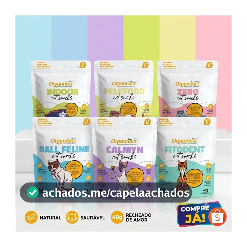 PETISCOS PARA GATOS FUNCIONAIS - ORGANNACT 40G - NATURAL INDOOR - CALMYN - ZERO - FITODENT - PELEFOOD