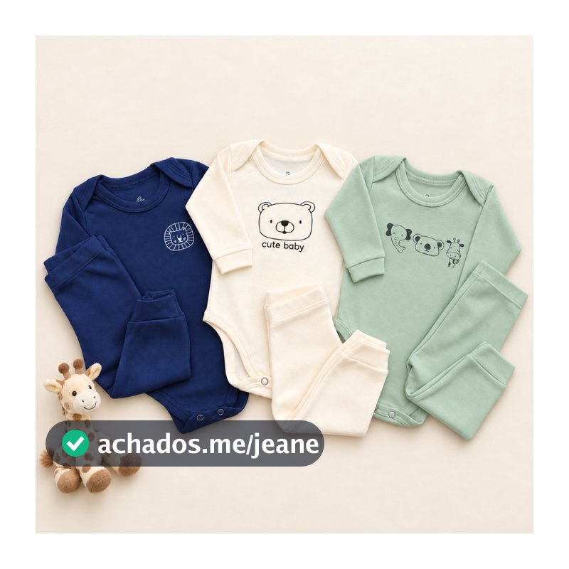 Kit 6 Peças Bebe Menino 100% Algodão (3 Body + 3 Calça Mijão Pagão) RN ao GG Roupa Nenem Minimalista