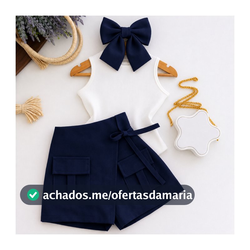 Conjunto Infantil Menina Verão Shorts Saia com bolso+Regata ribana premium