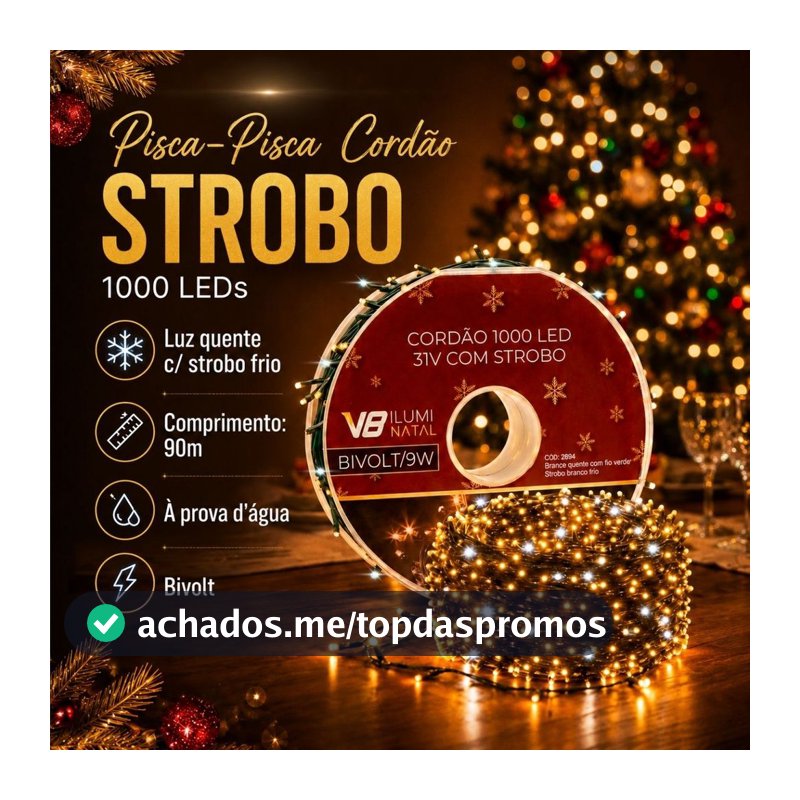Cordão Strobo 1000 Leds Natal 90m Pisca 200 Decoração Bivolt