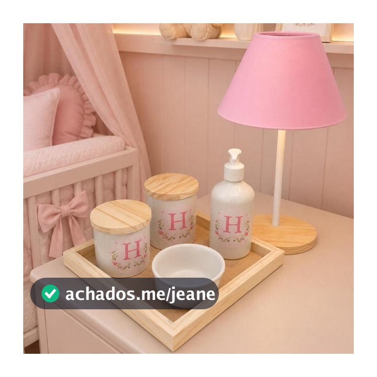 Kit Higiene Bebê Personalizado com Abajur + Saboneteira – Decoração Quarto