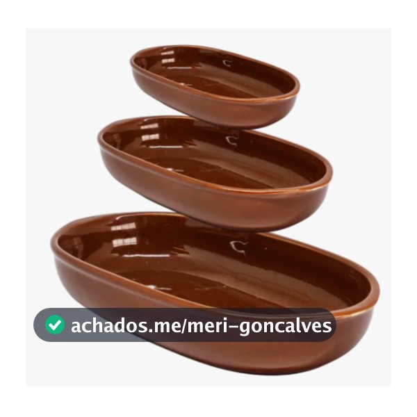 Kit com 3 Tamanhos de Travessas Ovais de Cerâmica 240ml, 470ml e 940ml Marrom