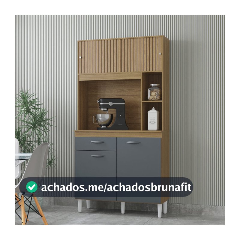 Armário Paneleiro de Cozinha Completo Com Portas E Gaveta Organizador Casa Multiuso Duda 172x90x35cm