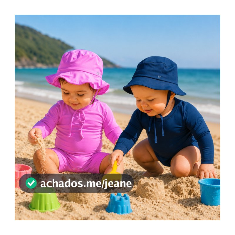 Kit Macacão + Chapéu Proteção Solar UV50+ Praia Verão Menino/Menina Roupa de Banho