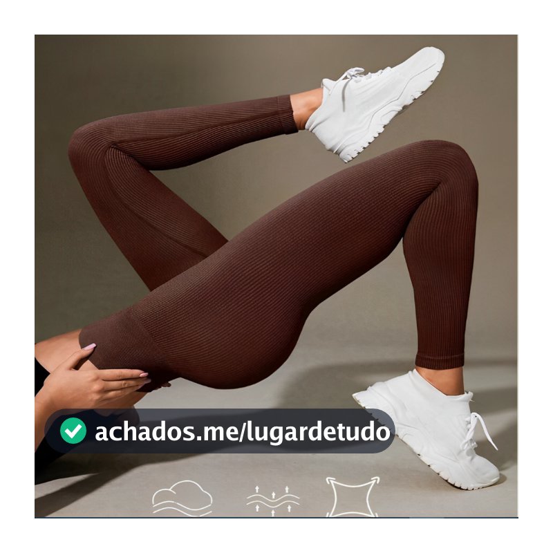 Calça Legging Canelada de Cintura Alta Sem Costura para Academia Feminina, Elástica e Fitness