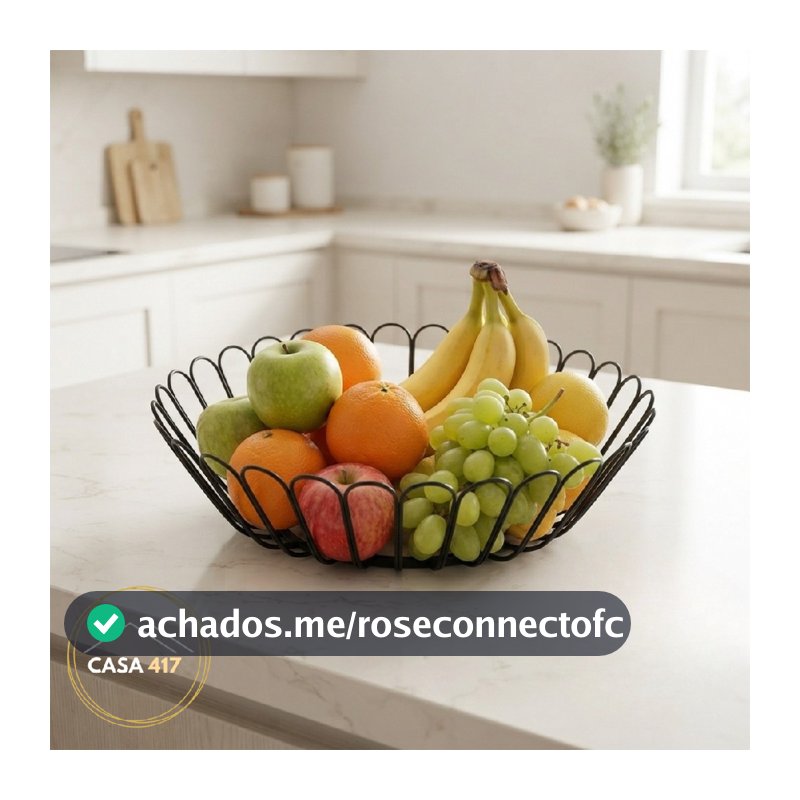 Cesto Fruteira De Mesa Aramado Metal Preto Com Base Bambu Madeira Porta Frutas Pao Cafe Da Manha