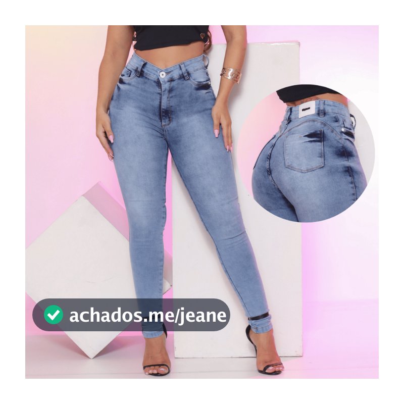 Calça Jeans Feminina Marmorizada com Lycra Cós Alto Modelo Empina bumbum