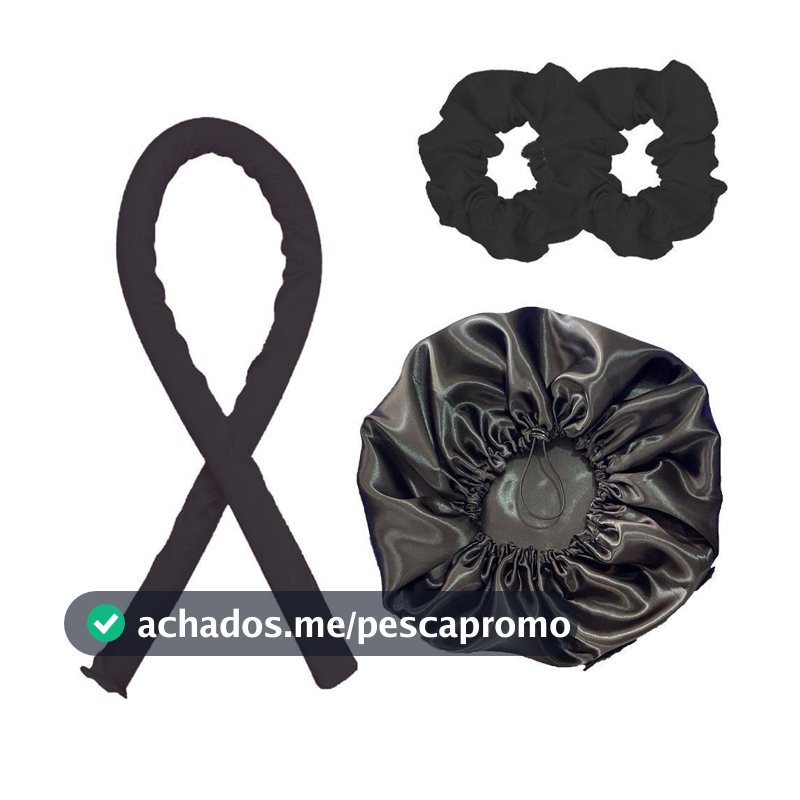 KIT 4 Peças Com Modelador de Cachos Heatless em Cetim + 2 Xuxinha Cetim + Touca Dupla Face - Protege e Define - WL