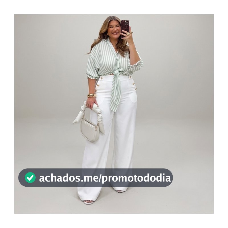 Calça de Alfaiataria Pantalona com Botões Dourados Super Chique Moda Feminina