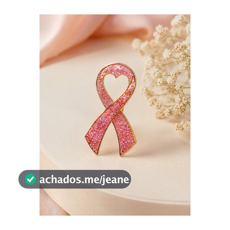 Broche pin Outubro rosa com gliter