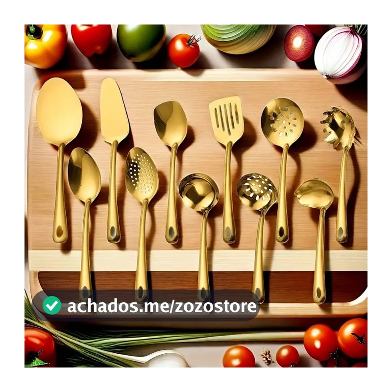 11 peças conjunto de utensílios de cozinha banhados a ouro