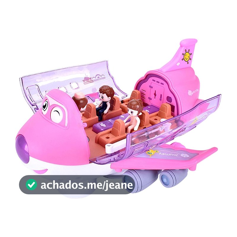 Brinquedo Avião Rosa Som E Luzes Gira 360º 3d Bate Volta Led