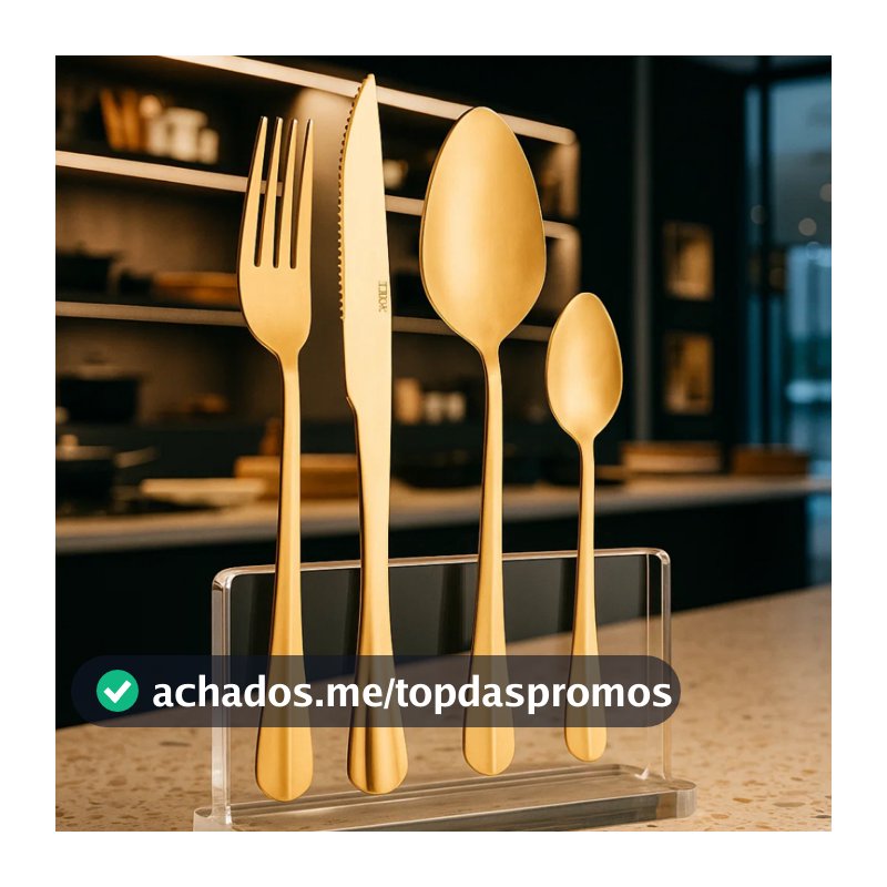 Faqueiro em Aço Inox Positano Dourado 24 Pçs - Lyor
