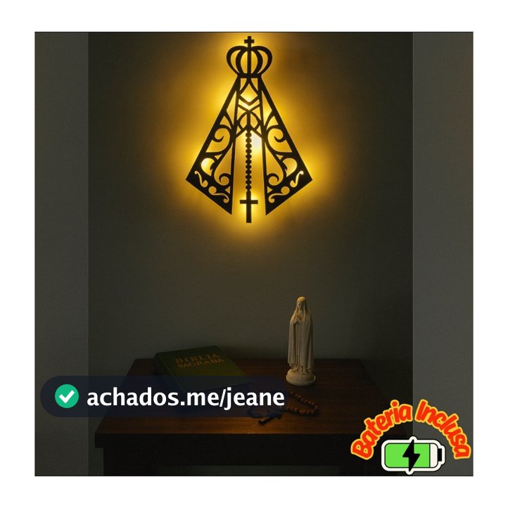 Quadro Vazado LED Nossa Senhora Aparecida–Decorativo, Religioso e Iluminado para Quarto sala Oração