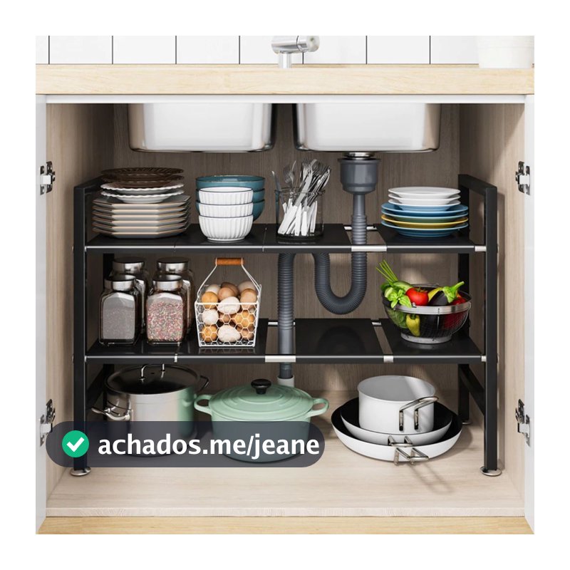Prateleira Expansível Armário Cozinha Suporte Multiuso Ajustável para Panelas e Utensílios Domésticos