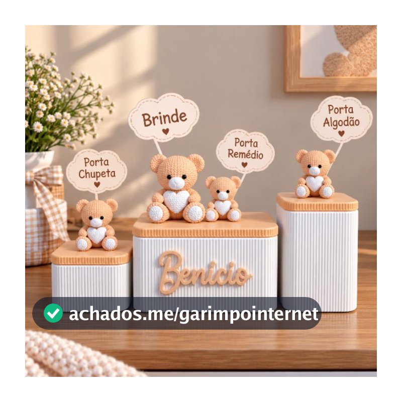 Kit Higiene Bebê Maternidade Porta Algodão Remédio Chupeta + Ursinho Brinde