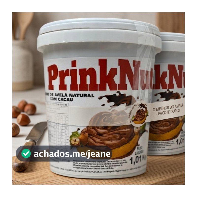 Kit 2 Unidades Creme de Avelã PrinkNut 1kg Especial P/ Bolos Paes e Frutas