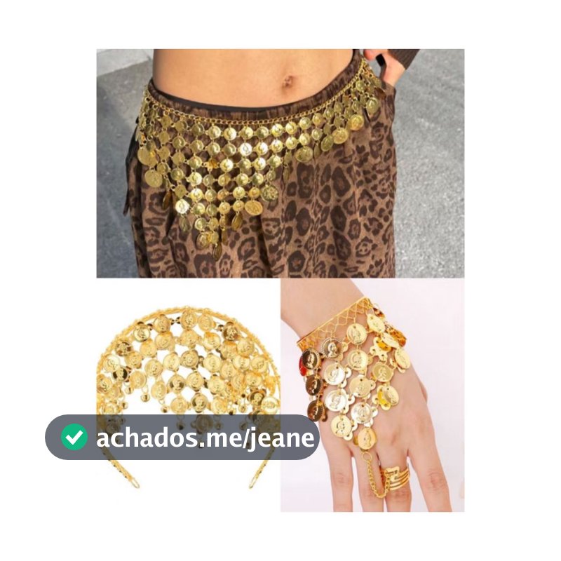 Kit Com Tiara e Pulseira e Cinto De Moedas Cigana Dança Do Ventre