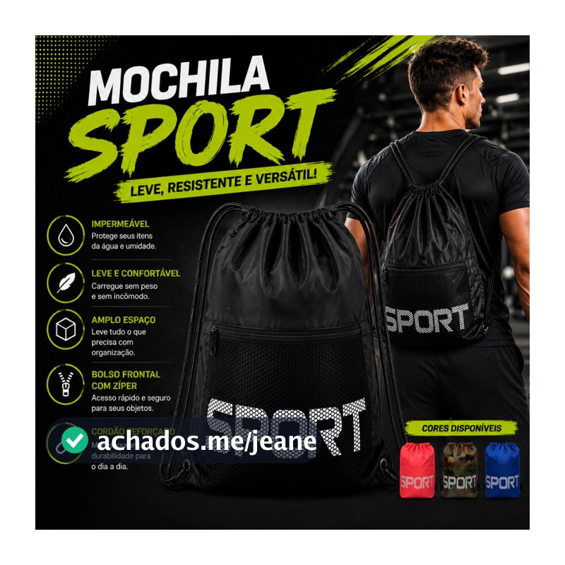 Mochila Saco Sport Academia Bolsa Impermeável Unissex Com Bolso Zíper Fitness Escola Viagem