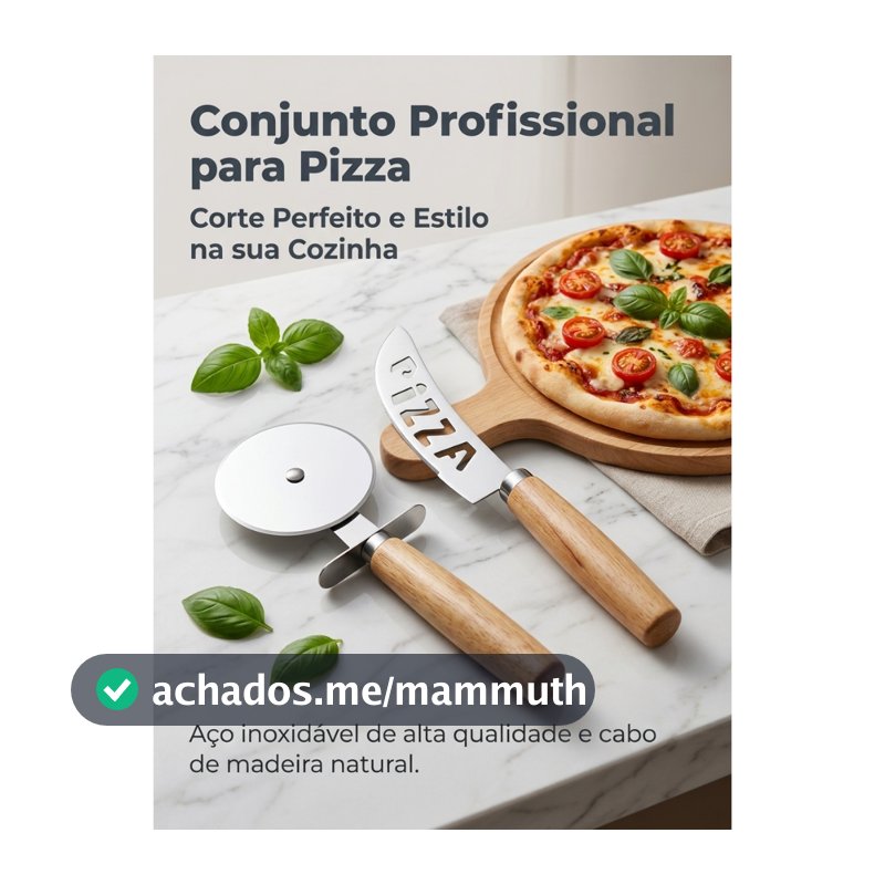 Kit Cortador De Pizza BOLO Em Inox Cabo Madeira