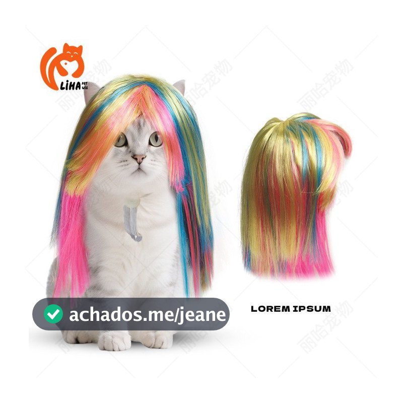 Peruca colorida para gatos com cabelo longo, adequada para gatos e cães, ideal para festas de Halloween 7.21 NP6B