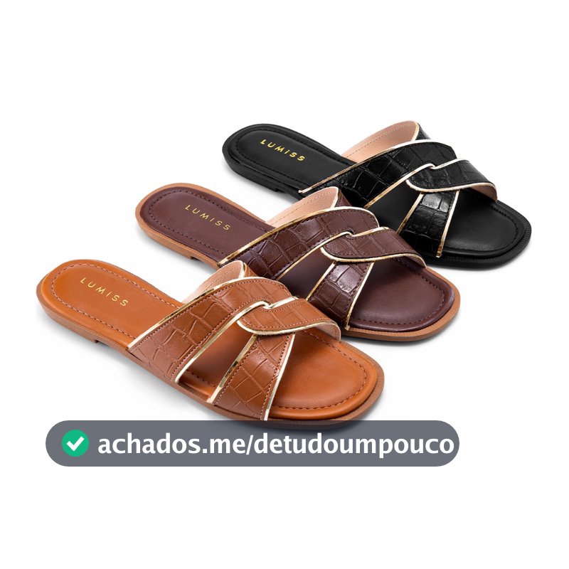 Sandália Rasteira Feminina Lumiss Croco Trançada Confortável