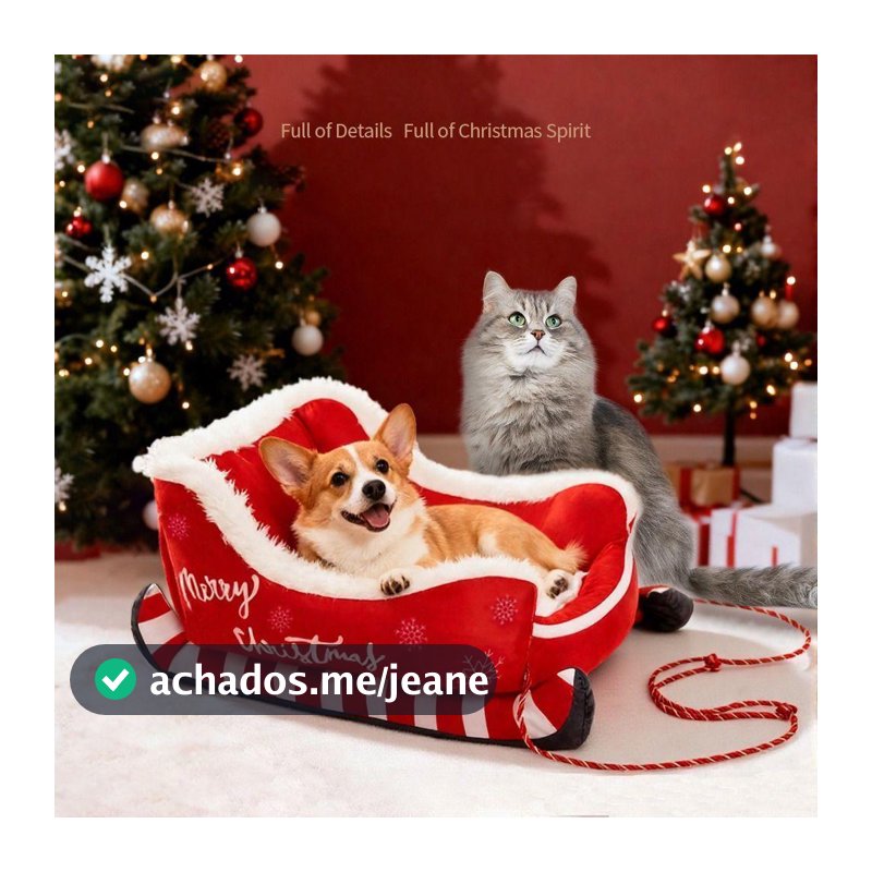 Cama Para Animais De Estimação Estilo Trenó De Natal , Sofá Lavável Quente , Base Antiderrapante , Ninho Aconchegante Cã