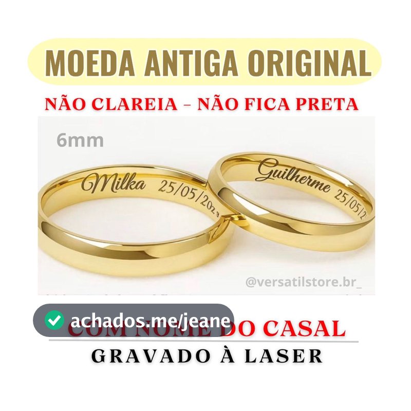Par de Aliança Moeda Antiga + Gravação | Aliança Tradicional 6mm Noivado Casamento