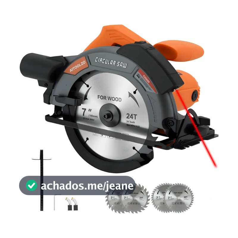Serra Circular Elétrica 1650w 185mmCom Guia Laser e Saída de Exaustão Aitoolzo Laranja