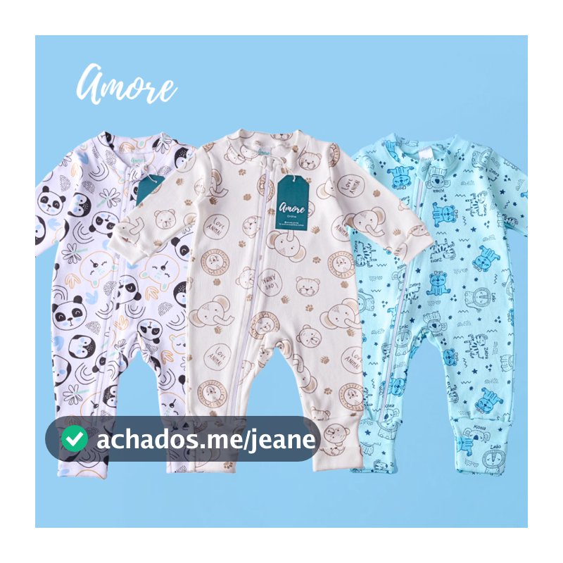 Kit 3 Macacões Bebê Amore Vira Pé Zíper Mais Vendidos Menino 100% Algodão