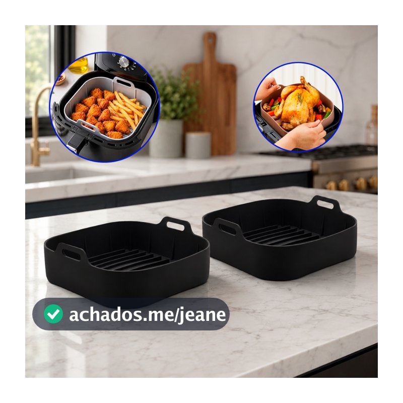 Kit 2 Forma de Silicone Air Fryer Grande 20CM Assadeira Fritadeira Quadrada