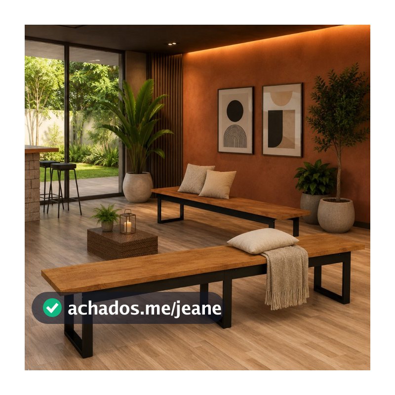 Kit 2 Banco Estilo Industrial 190cm Longo Base Ferro Tampo Em Mdf Sala Hall