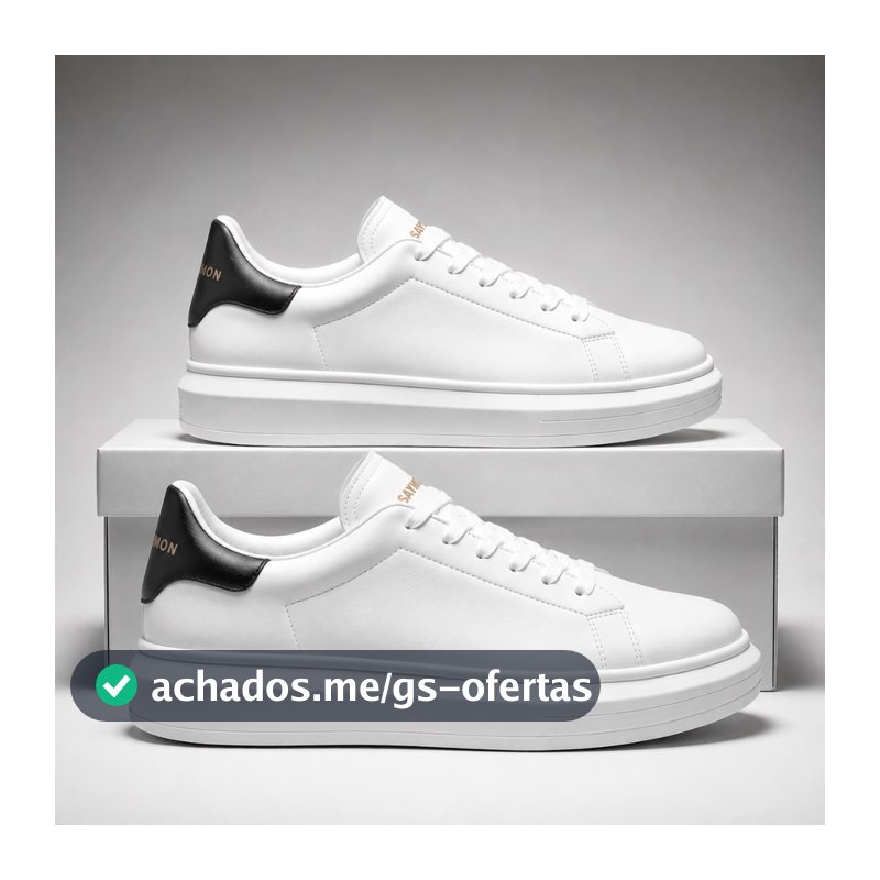 Tênis Masculino E Feminino Casual Branco Preto Couro Sintético Confortável Na Moda