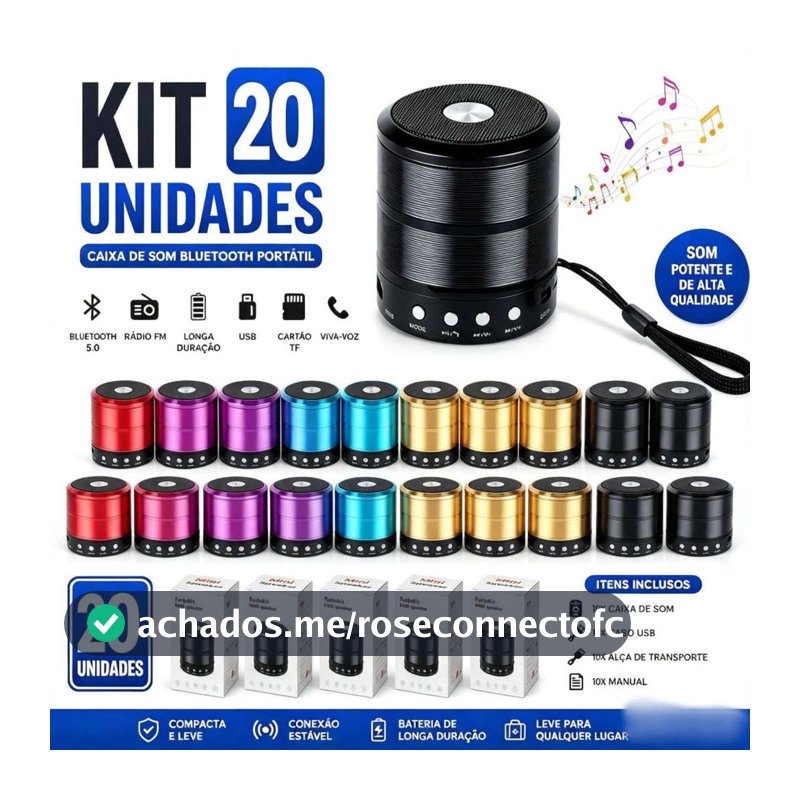 Kit Caixa de Som 887 Bluetooth Portátil Mini 5.0 Sem Fio com Rádio FM, Entrada USB, Cartão TF e Viva-Voz