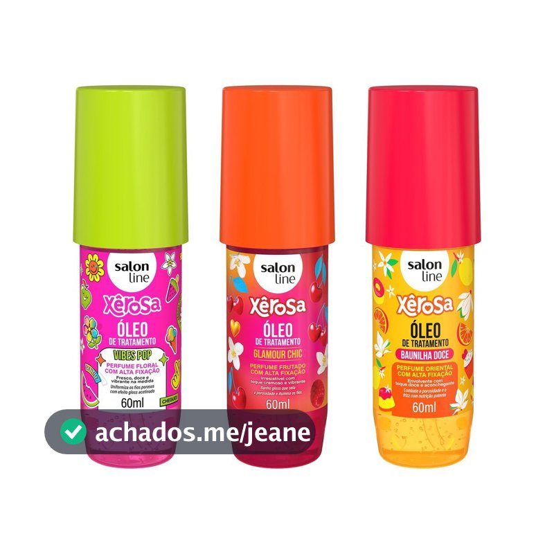 Kit com 3 Óleos de Tratamento Xêrosa Baunilha Doce, Glamour Chic e Vibes Pop