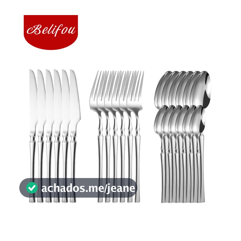 Belifou Kit 24 Jogo De Talheres Aço Inoxidável Cintura Fina Prata