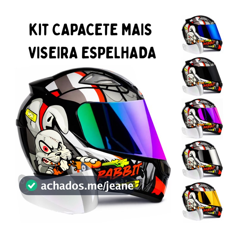 Capacete Ebf Rabbit Prata C/Narigueira + Viseira Espelhada Colorida