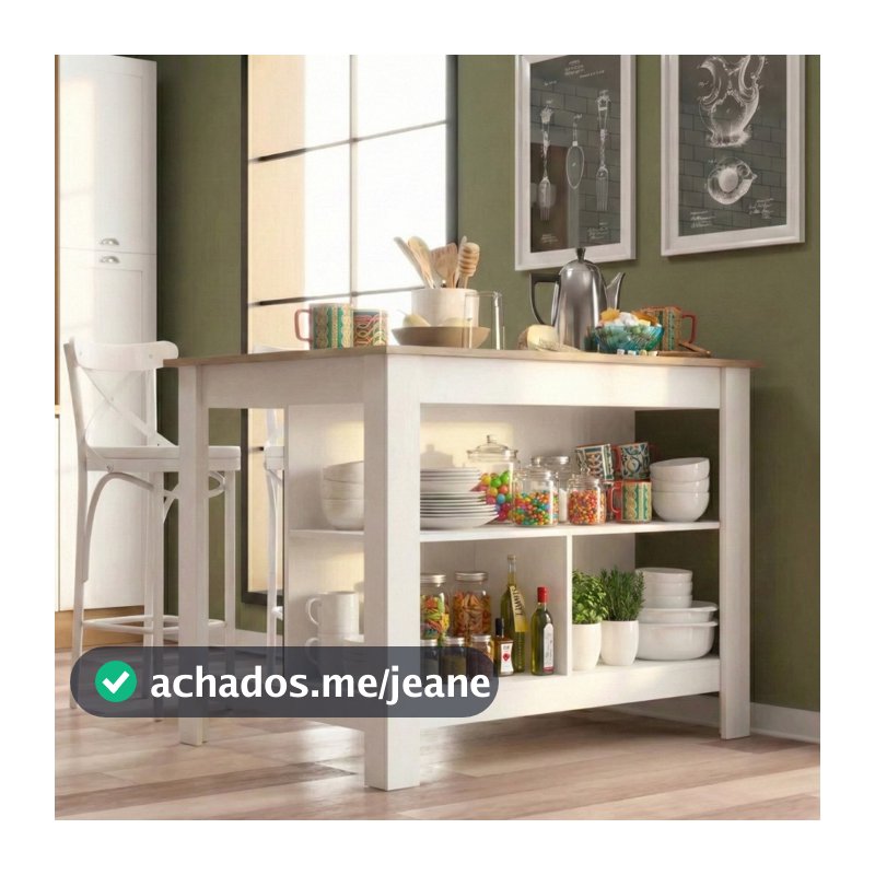Bancada Mesa/Ilha de Cozinha Gourmet Menu Móveis Branco