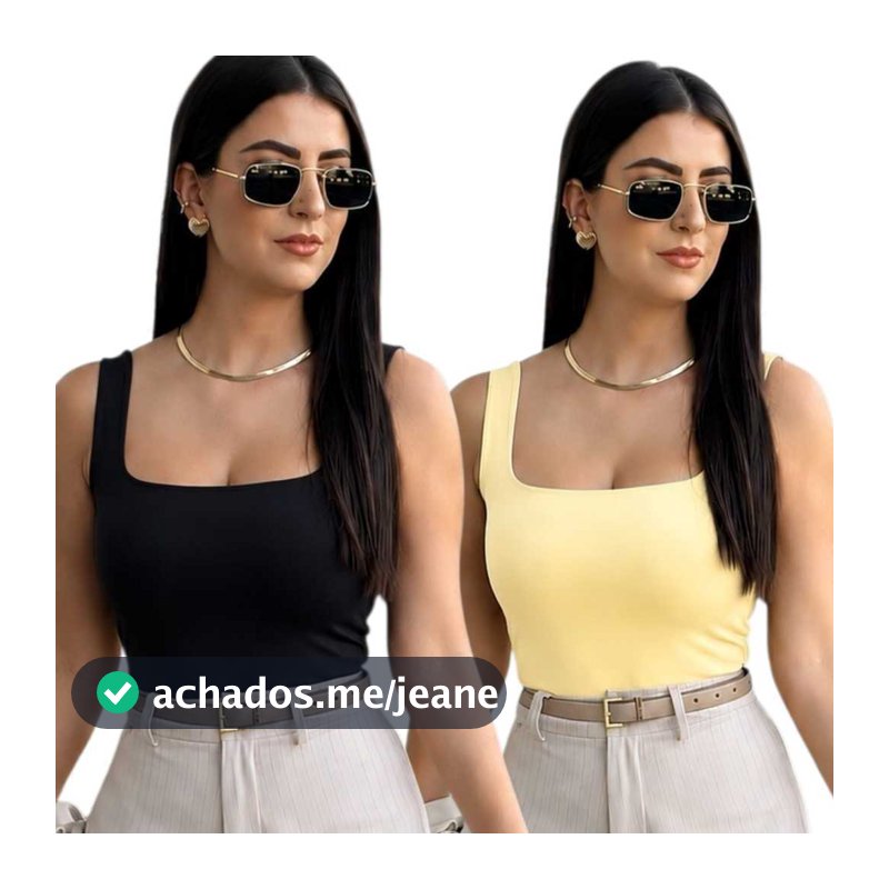 kit 2 Regata Feminina Quadrado Básica Forro Duplo Suplex Moda Blogueira