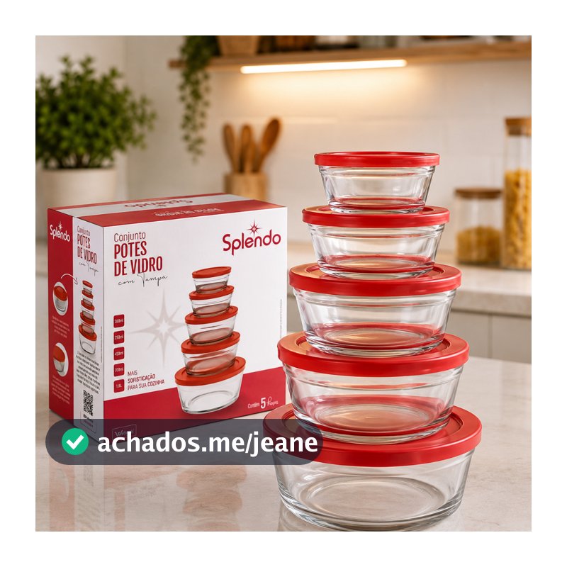Jogo Kit 5 Pote Tigelas De Vidro Com Tampa Redondo Cozinha
