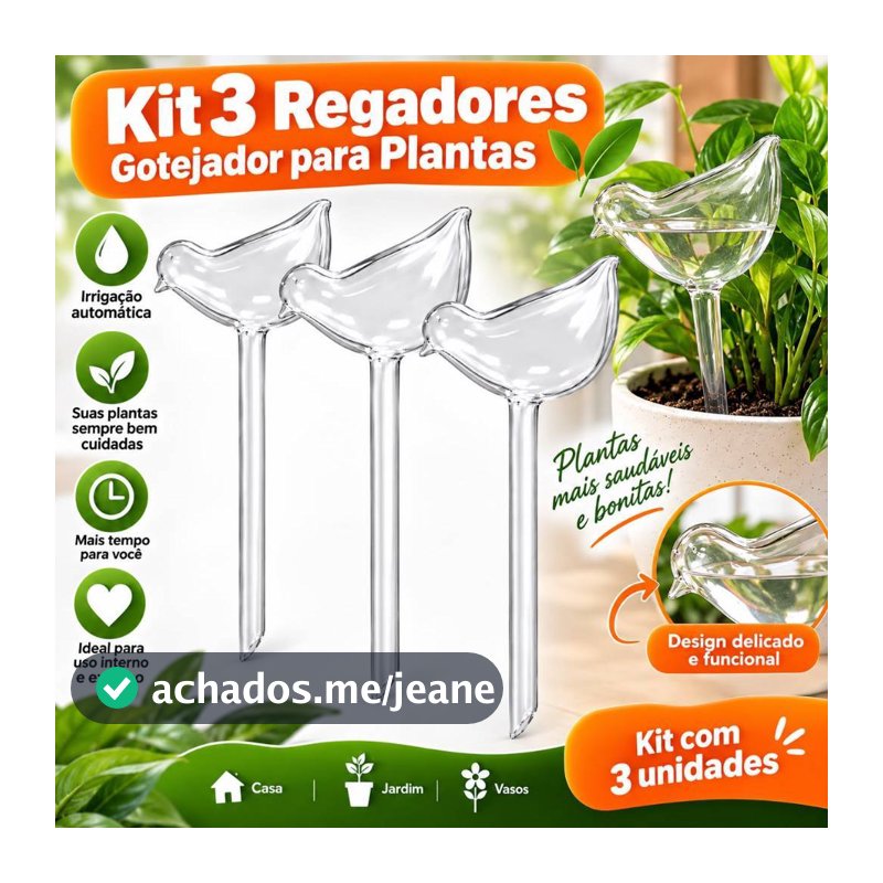 Kit com 3 Regadores Gotejadores para Plantas Irrigação Automática Passarinho Vaso Jardim para Vasos