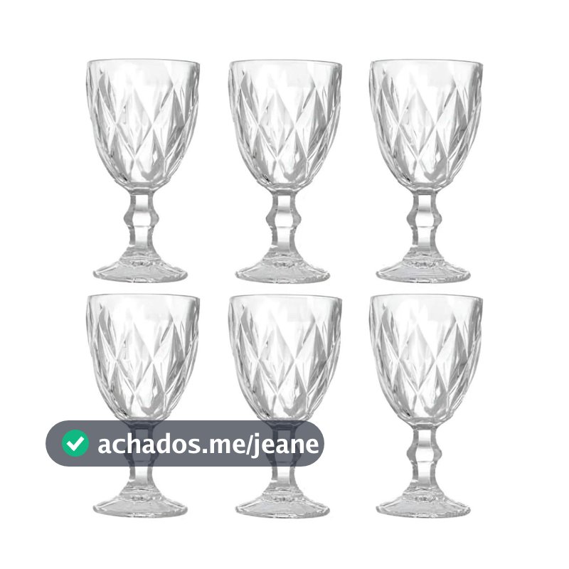 Jogo De 6 Taças Diamond Vidro Transparente 320ml 123útil