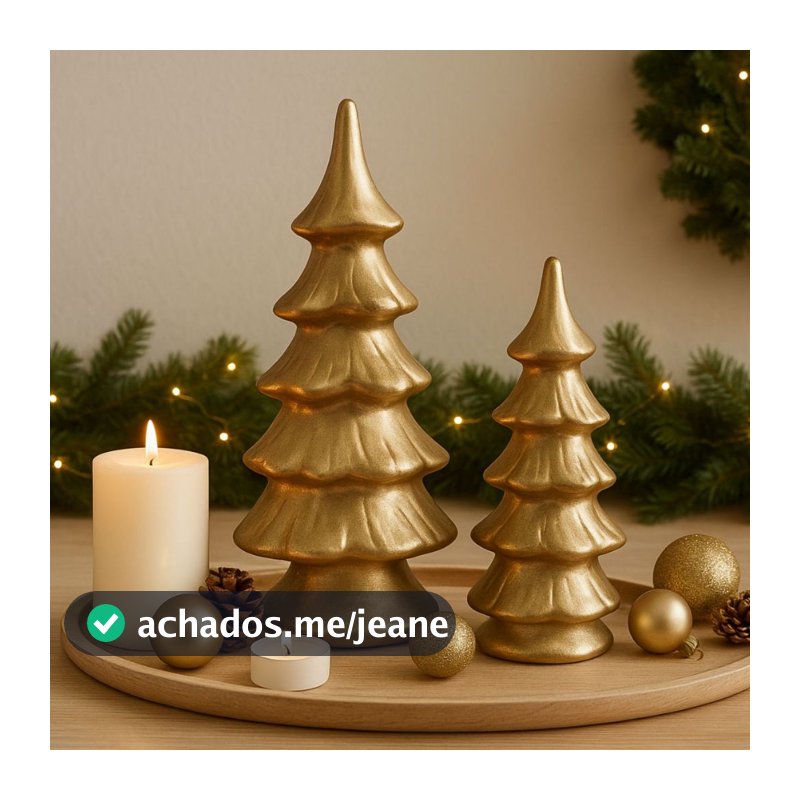 Kit 2 Árvore De Natal Pinheiro Dourada P/ Mesa Cerâmica Luxo Dourado